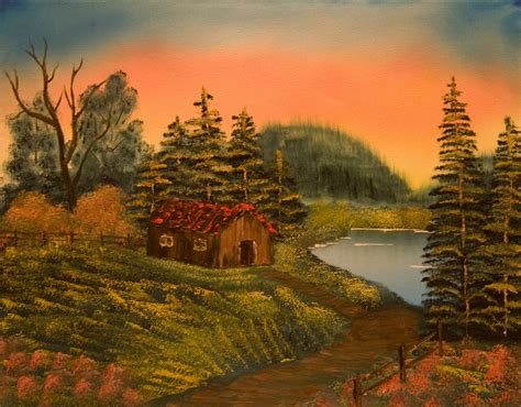 Time Outdoors: Oil Painting, Lakeside Cabin