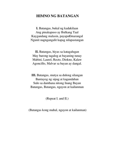 Himno Ng Batangas Lyrics