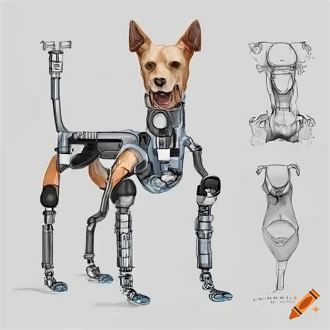 Drawings of canine anatomy and robotic prostheses on Craiyon