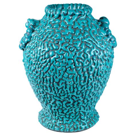 Aquamarine Ceramic Vase by Jean Besnard For Sale at 1stDibs