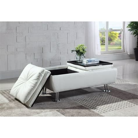 Faux Leather Ottoman with Reversible Tray Tops, White - Walmart.com - Walmart.com