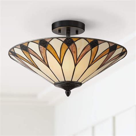 Filton 18" Wide Yellow Tiffany Style Ceiling Light - #68D10 | Lamps Plus | Ceiling lights ...