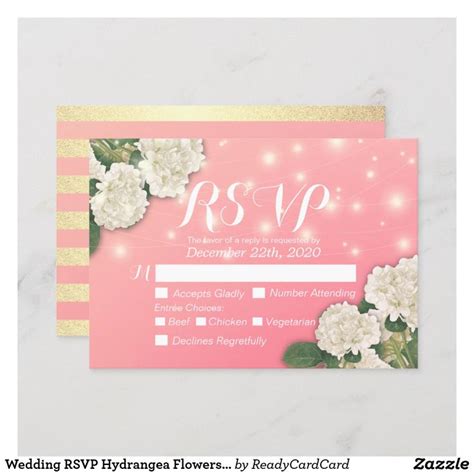 Wedding RSVP Hydrangea Flowers String Lights Pink | Zazzle | Wedding ...