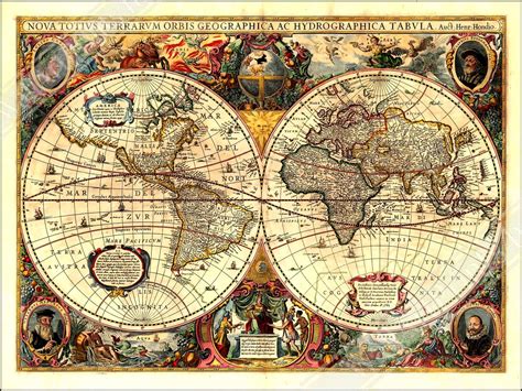 Vintage World Map Poster, Henricus Hondius - World Map Print From 1663, Old Map Wall Art ...