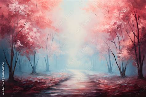 landscape painting of autumn forest path in the morning | Uwalls.co.uk