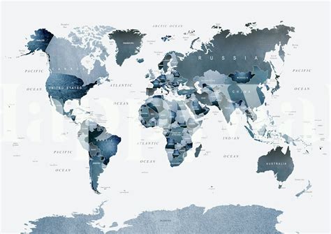 Blue World Map Wallpaper - Shop Stunning Wallpapers at Happywall.com