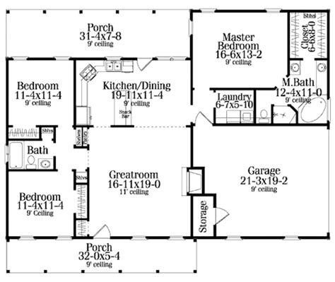 Country Style House Plan - 3 Beds 2 Baths 1492 Sq/Ft Plan #406-132 - Houseplans.com