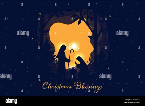 The birth of Christ, Jesus in manger and star. Nativity Scene Silhouette. Holidays Christmas ...