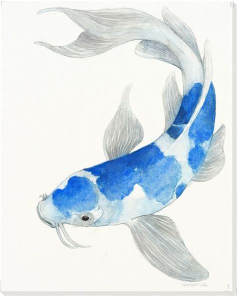 Blue Koi Fish II Wrapped Canvas Giclee Print Wall Art - Wall Decor - Artwork