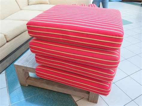 Qty 4 Striped Red Seat Cushions 26"x22"x7" and 4 Back Cushions 24"x20"x5" - Oahu Auctions