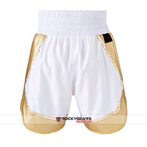 Custom White Gold Boxing Shorts | Boxing & Martial Arts Equipment