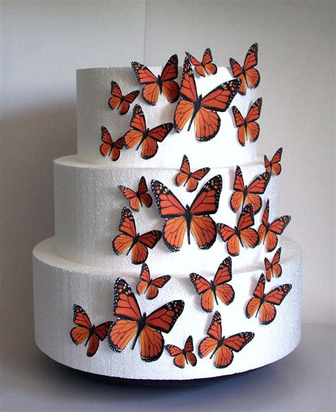 Edible Butterfly Cake Decorations, Orange Monarch Edible Butterflies, Set Of 24 DIY Cake Decor ...