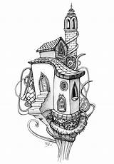 Architecture House In A Tree  Adult Coloring Pages Page 2 sketch template