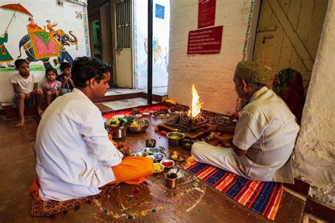 People Performing Puja Hindu Ritual, India Editorial Stock Photo ...