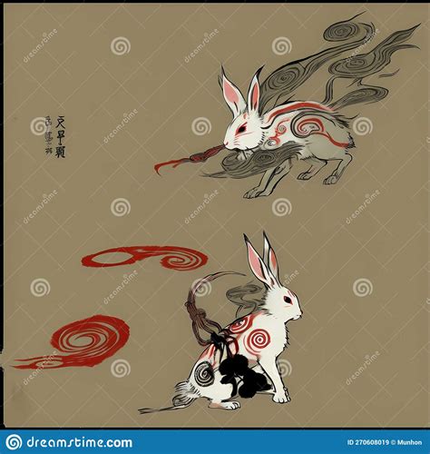 Japanese Style Ink Drawing of a Rabbit Stock Illustration ...