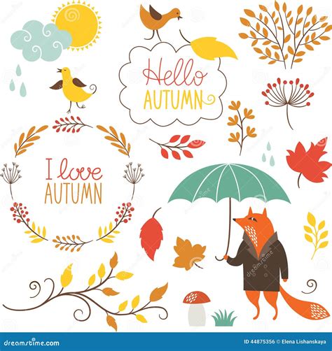 Set Of Cartoon Characters And Autumn Elements Stock Vector - Image: 44875356