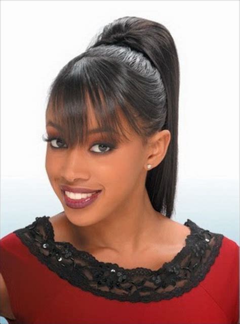 Weave Ponytail with Bangs Hairstyles | Black ponytail hairstyles, High ponytail hairstyles, Side ...