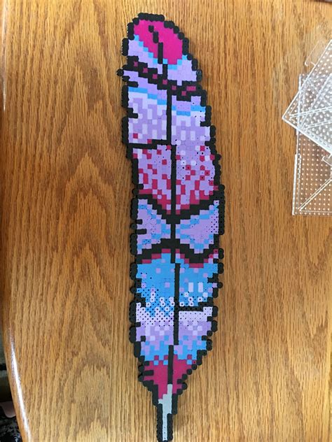 Perler bead feather Melty Bead Patterns, Pearler Bead Patterns, Bead Loom Patterns, Perler ...