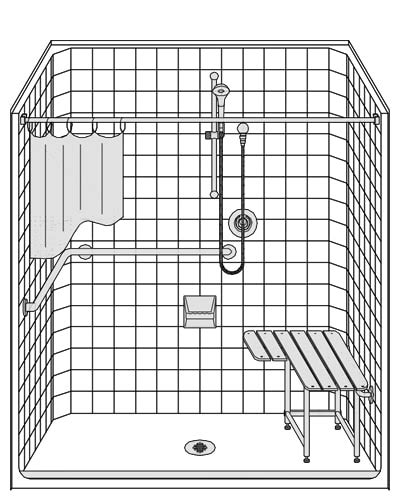 LCS6333A75T: One-Piece 63” x 33” ADA Shower, .75" Traditional Threshold, Center Drain - ORCA ...