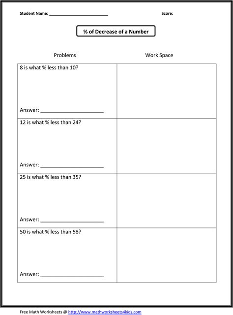 7th Grade Math Minute Worksheet