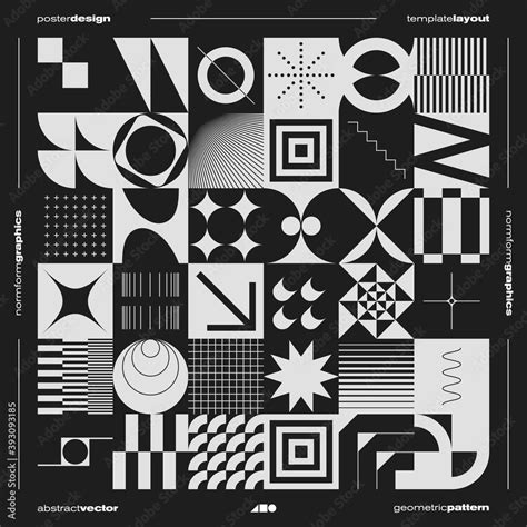 Brutalism Poster Design Layout With Abstract Vector Geometric Shapes ...