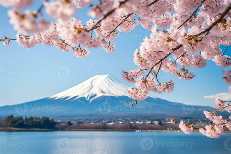 Cherry blossoms with fuji mountain background.Generative Ai. 29553031 ...