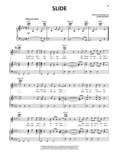 Slide Sheet Music | The Goo Goo Dolls | Piano, Vocal & Guitar Chords (Right-Hand Melody)