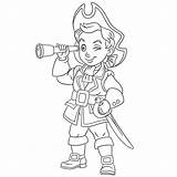 Premium Vector  Cute Young Pirate With spyglass Cartoon coloring Book sketch template