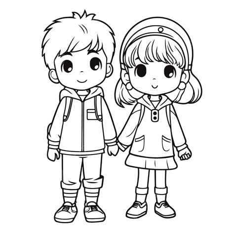 Girl And Boy Coloring Page Outline Sketch Drawing Vector, Wing Drawing, Girl Drawing, Ring ...