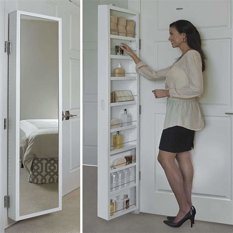 A mirrored storage cabinet you can attach onto your door hinges, giving you a full-length mirror ...