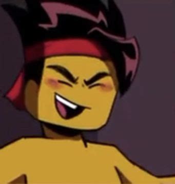 an animated image of a man with no shirt on, smiling and wearing a red bandana