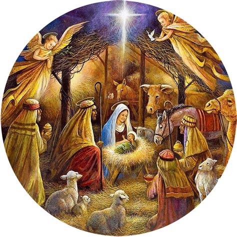 Christmas Traditional Nativity Manger Scene Baby Jesus Round Icing Cake Topper | Christmas ...