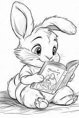 Bunny Reading Bedtime Storybook Coloring Page For Kids Stock  sketch template