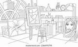 Vector Illustration Artists Workshop Studio Coloring Stock  sketch template