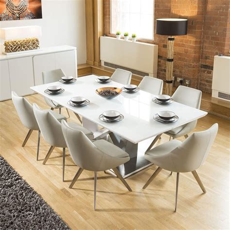 Huge 8 Seater Dining Set 2.2mt White Glass Top Table 8 Large Ice Grey Chairs | Glass top dining ...