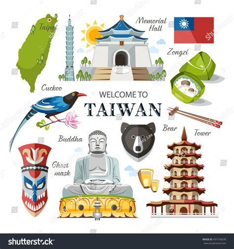 Taiwan Set Traditional Taiwanese Objects Architecture Stock Vector ...