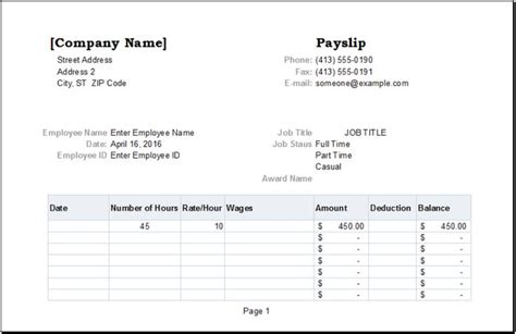 Employee Payslip Template for MS EXCEL | Excel Templates | Word template, Excel templates, Templates