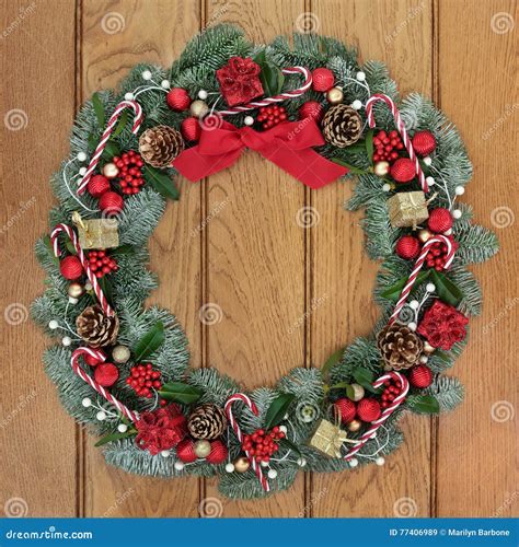 Christmas Wreath Welcome Decoration Stock Image - Image of ribbon, noel ...