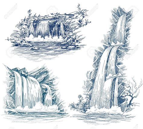 Waterfall drawing, Fall drawings, Landscape drawings