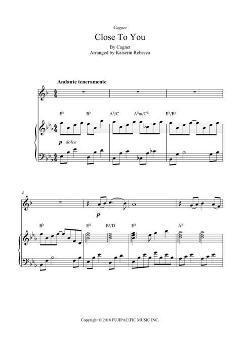 Close To You (arr. Kaiserin Rebecca) Sheet Music | Cagnet | Trumpet and Piano