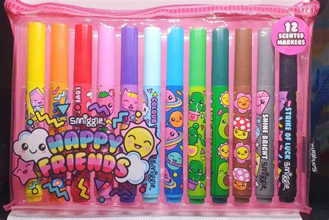 Smiggle Happy Friends Scented Markers Pack X12, Hobbies & Toys, Stationary & Craft, Stationery ...