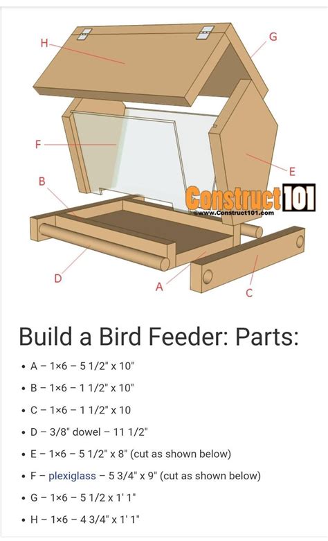 Build a Bird Feeder - Free Plans - Construct101 | Wooden bird feeders, Bird feeder plans, Wood ...