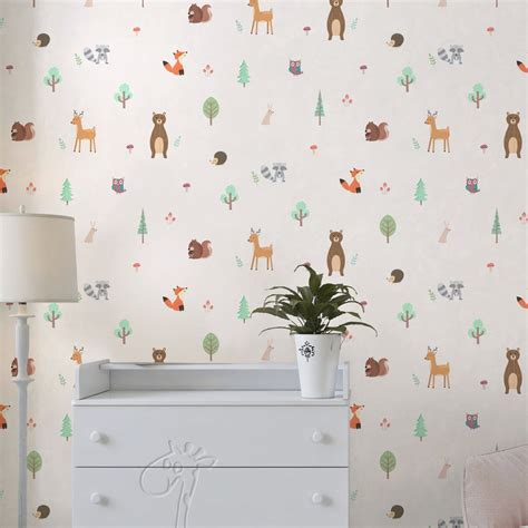 Baby Nursery Décor Neutral Woodland Animals Theme Wallpaper Design ...