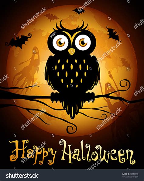 Halloween Illustration Owl Silhouette On Moon Stock Vector (Royalty ...