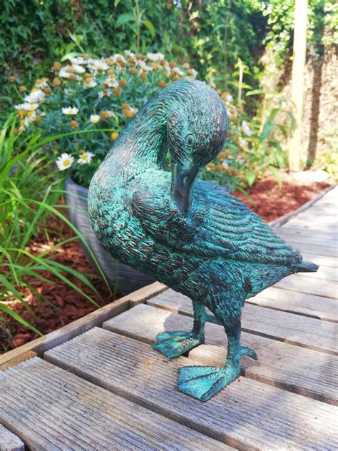 Bronze garden sculpture of a duck