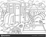 Playground Coloring Book Page Animals Cartoon Outline  sketch template