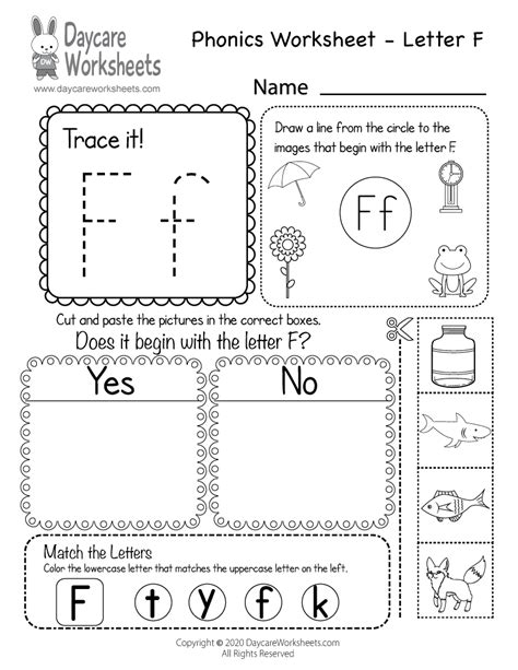 Free Beginning Sounds Letter F Phonics Worksheet for Preschool