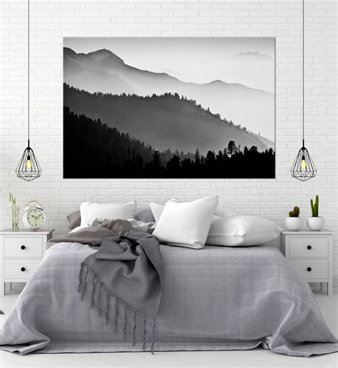 Black and white mountains wall art Smoky mountains canvas | Etsy