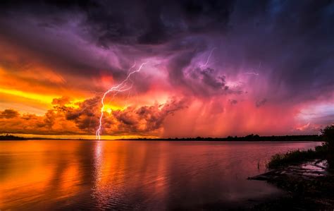 Download Ocean Cloud Sunset Storm Sky Earth Photography Lightning HD Wallpaper
