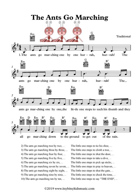 The Ants Go Marching One By One Sheet Music With Chords And Lyrics | Itsy Bitsy Kids Music